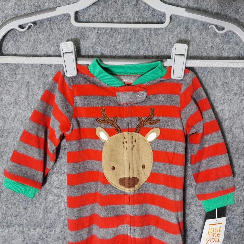 Carters One Piece 3M Christmas Embroidery Reindeer Footie Blanket Sleeper Stripe